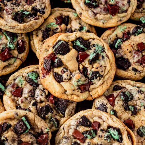 a batch of mint oreo cookies on a cookie tray.
