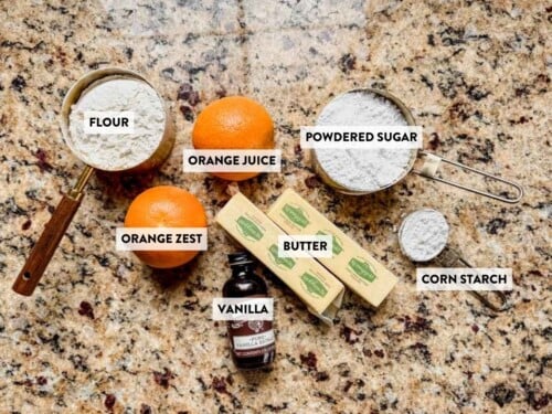 orange shortbread ingredients on a counter.
