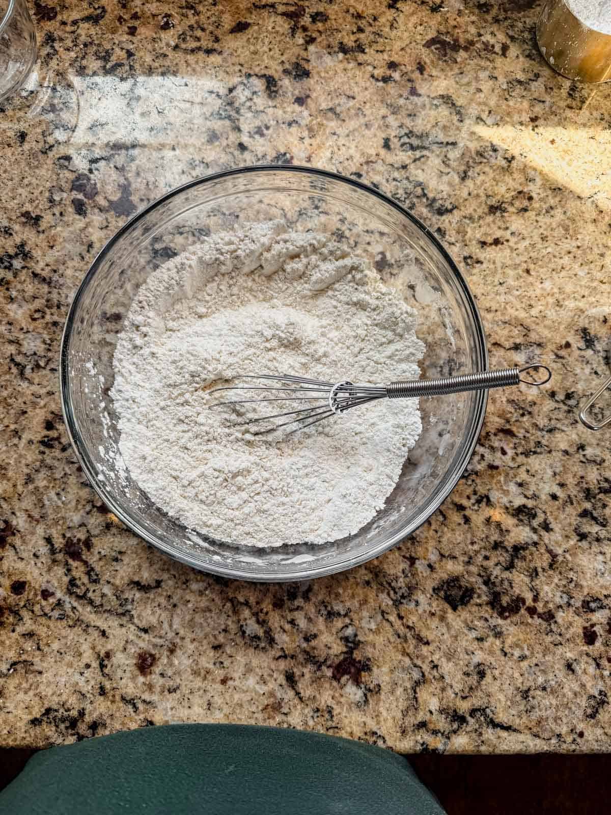 flour, corn starch, and salt in a mixing bowl.