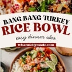 bang bang turkey rice bowl with chopsticks.