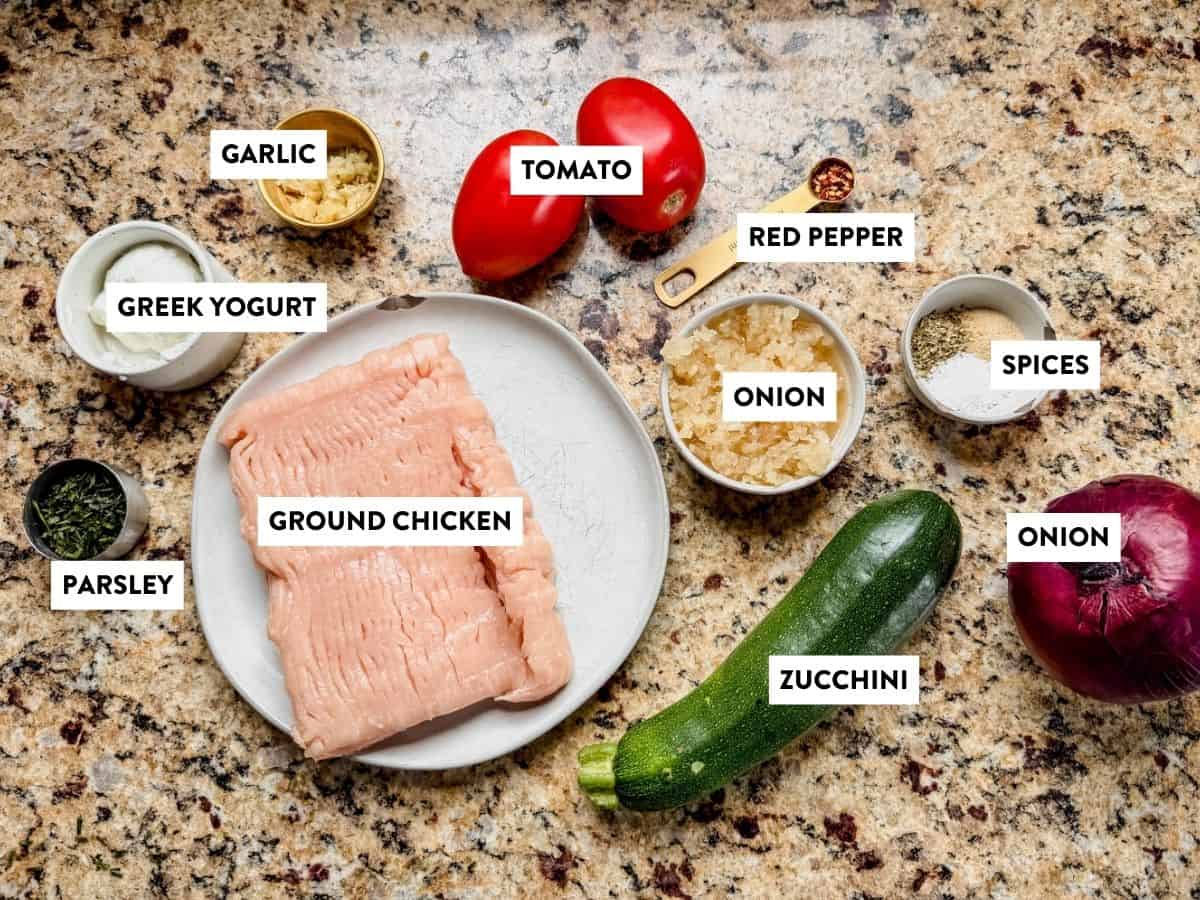 viral chicken doner kebab ingredients on a counter.