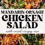 mandarin orange chicken salad with serving spoons.