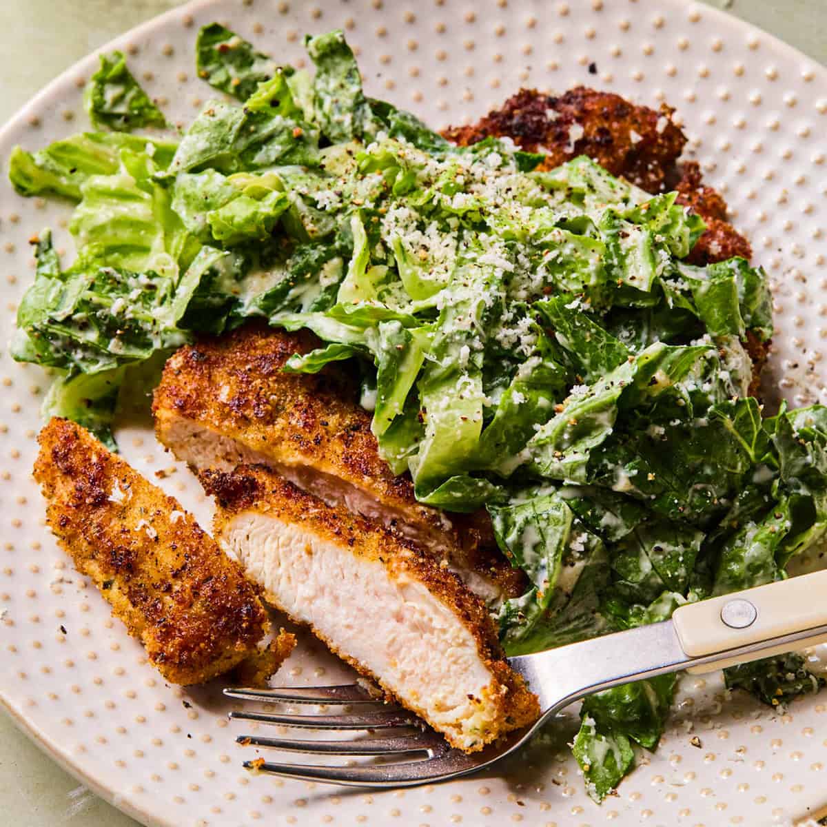 Crispy Chicken Caesar Salad with 2-Minute Greek Yogurt Dressing