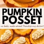 Pumpkin posset served inside small, hollowed-out pumpkins and topped with whipped cream.